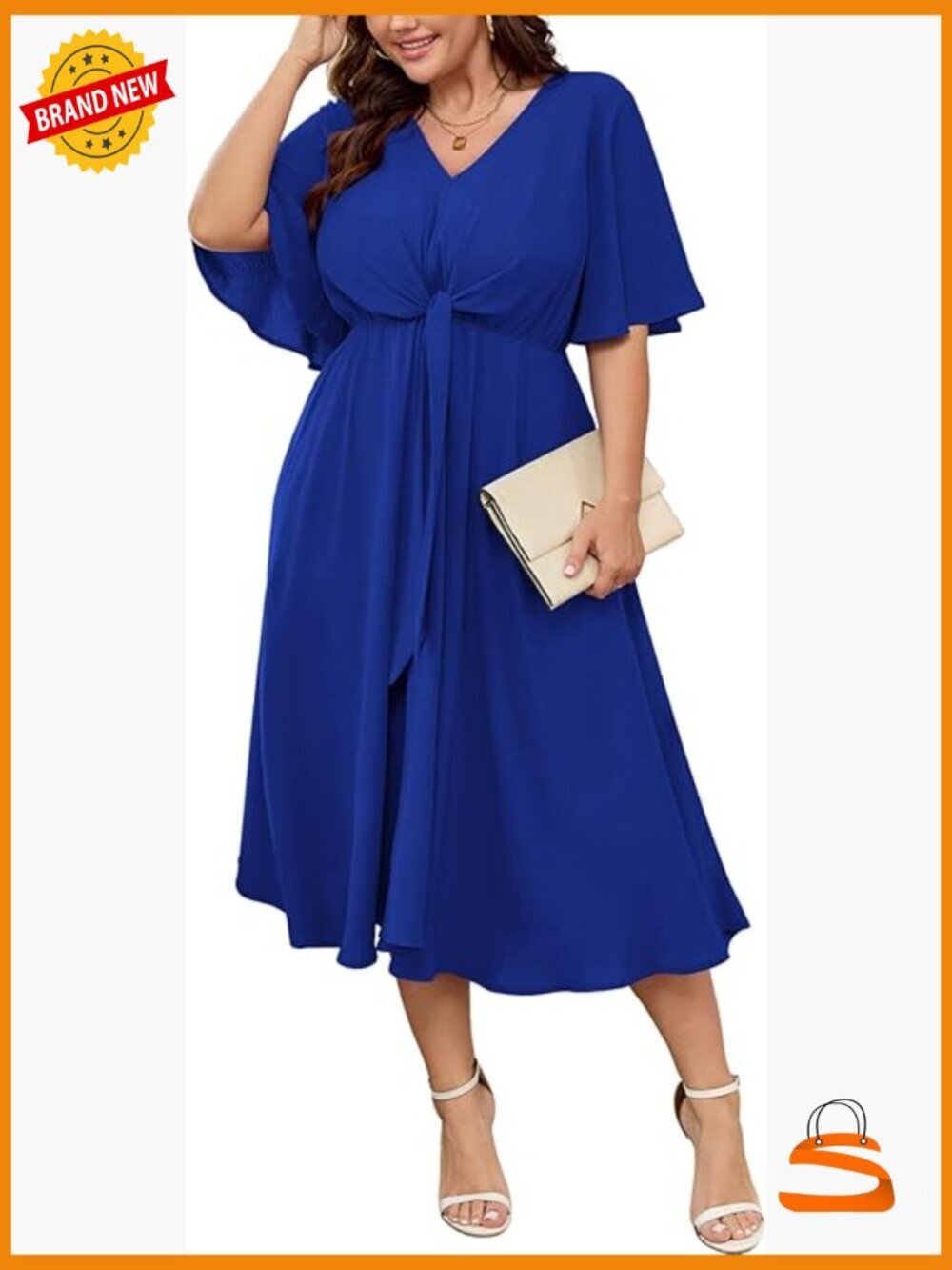 Plus Size V-Neck Tie Waist Midi Dress Flowy A-Line Casual Summer